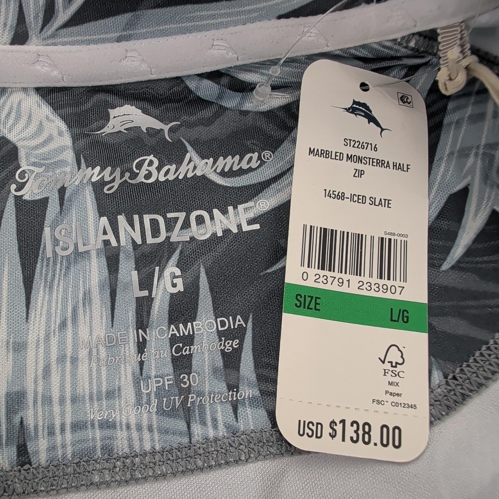 Tommy Bahama Pullover Mens Large Gray Marbled Monstera Half Zip IslandZone UPF - Picture 3 of 12